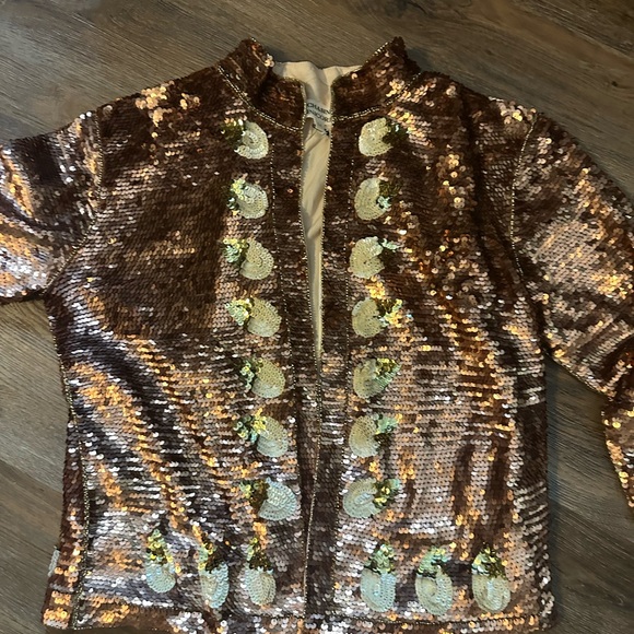 Chasing Unicorns Light My Fire Rose Gold Sequin Jacket size M BNWT - Picture 3 of 4